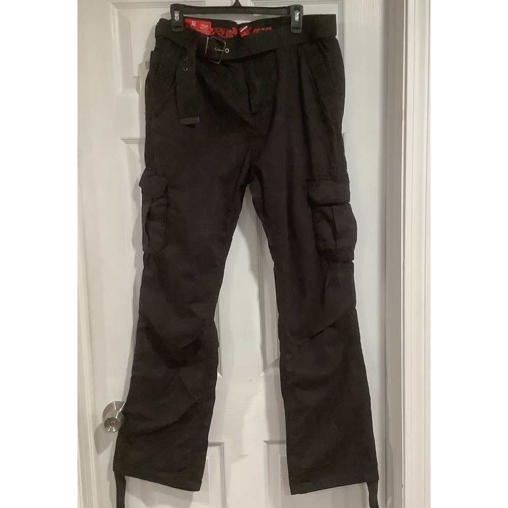 Cargo Belted Black Multi Pocket Pants 36x34 Grunge Y2K Skate Tactical NWT